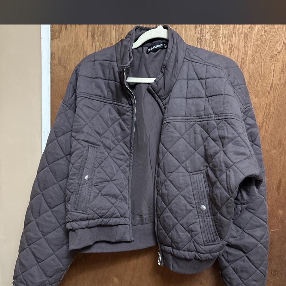 Blank NYC Quilted Bomber Jacket in Charcoal Gray